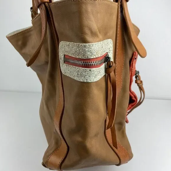 MAURIZIO‎ TAIUTI Italy Calfskin Leather Tote w/Orange Croc Details 12 X 18 - Picture 8 of 8